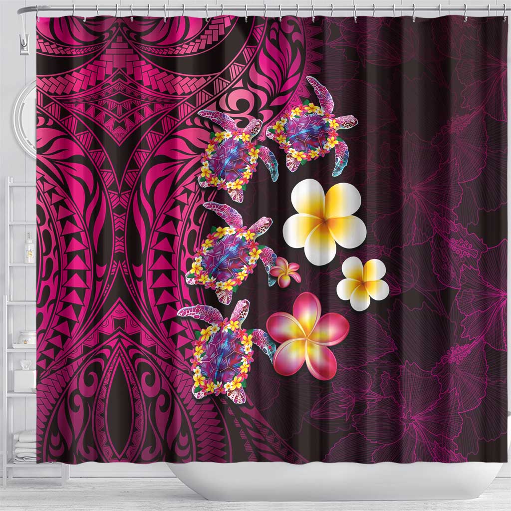 Hawaiian Turtles and Plumeria Shower Curtain Polynesian Art Tribal Tattoo Cerise LT03 - Polynesian Pride