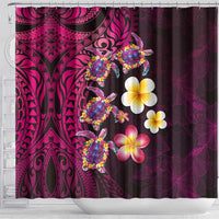 Hawaiian Turtles and Plumeria Shower Curtain Polynesian Art Tribal Tattoo Cerise LT03 - Polynesian Pride