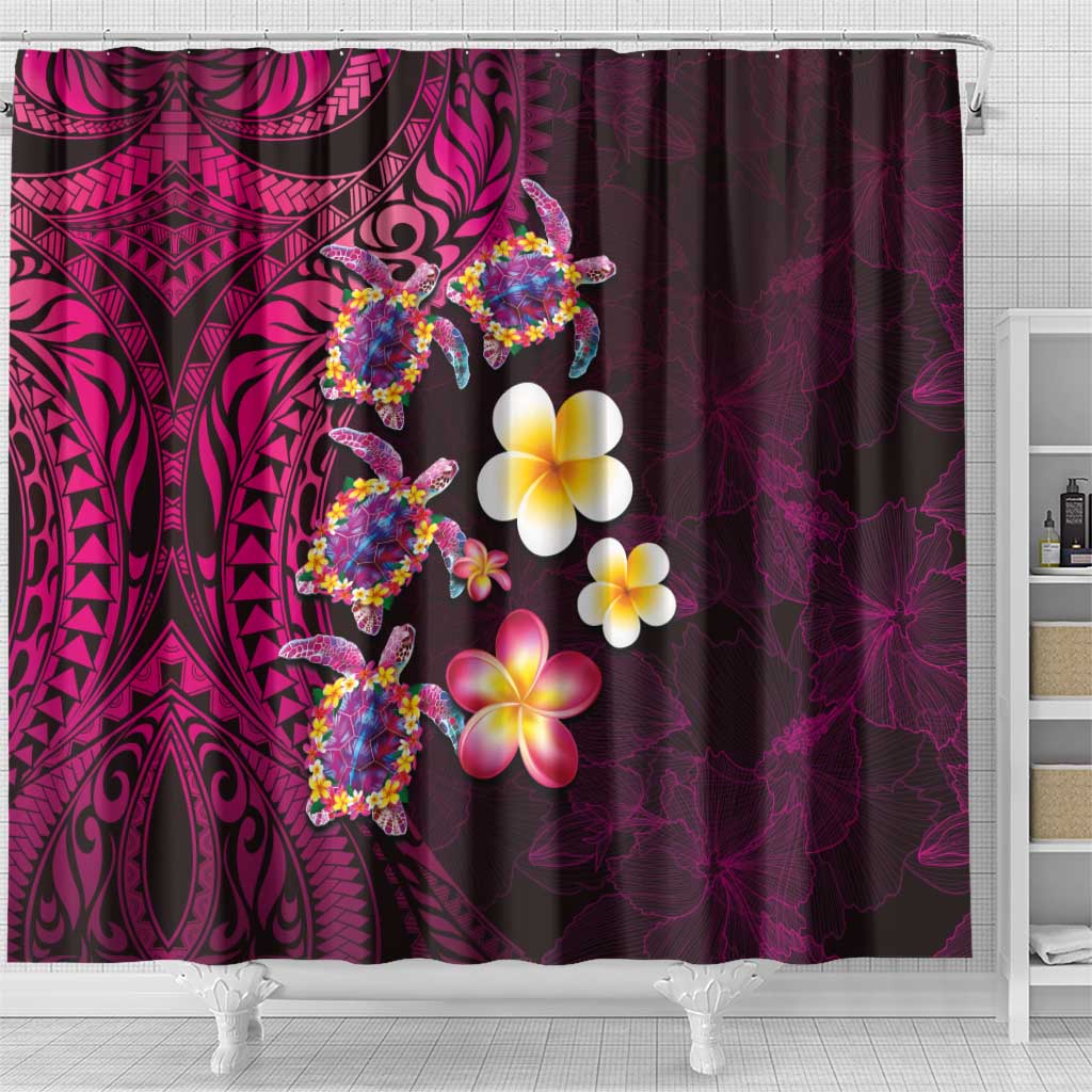 Hawaiian Turtles and Plumeria Shower Curtain Polynesian Art Tribal Tattoo Cerise LT03 - Polynesian Pride