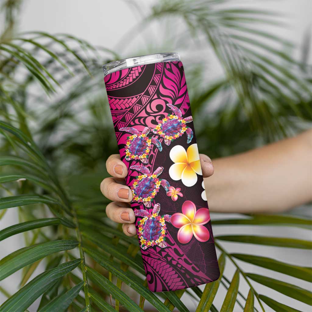Hawaiian Turtles and Plumeria Skinny Tumbler Polynesian Art Tribal Tattoo Cerise LT03 - Polynesian Pride