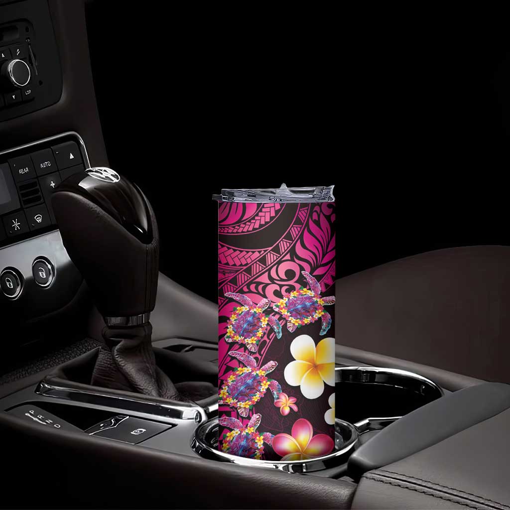 Hawaiian Turtles and Plumeria Skinny Tumbler Polynesian Art Tribal Tattoo Cerise LT03 - Polynesian Pride
