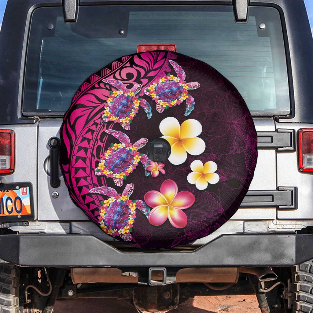 Hawaiian Turtles and Plumeria Spare Tire Cover Polynesian Art Tribal Tattoo Cerise LT03 Pink - Polynesian Pride