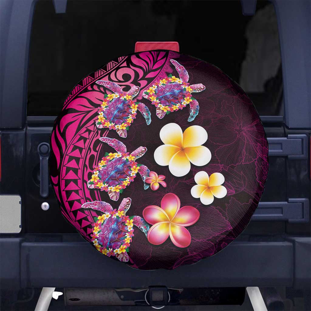 Hawaiian Turtles and Plumeria Spare Tire Cover Polynesian Art Tribal Tattoo Cerise LT03 - Polynesian Pride