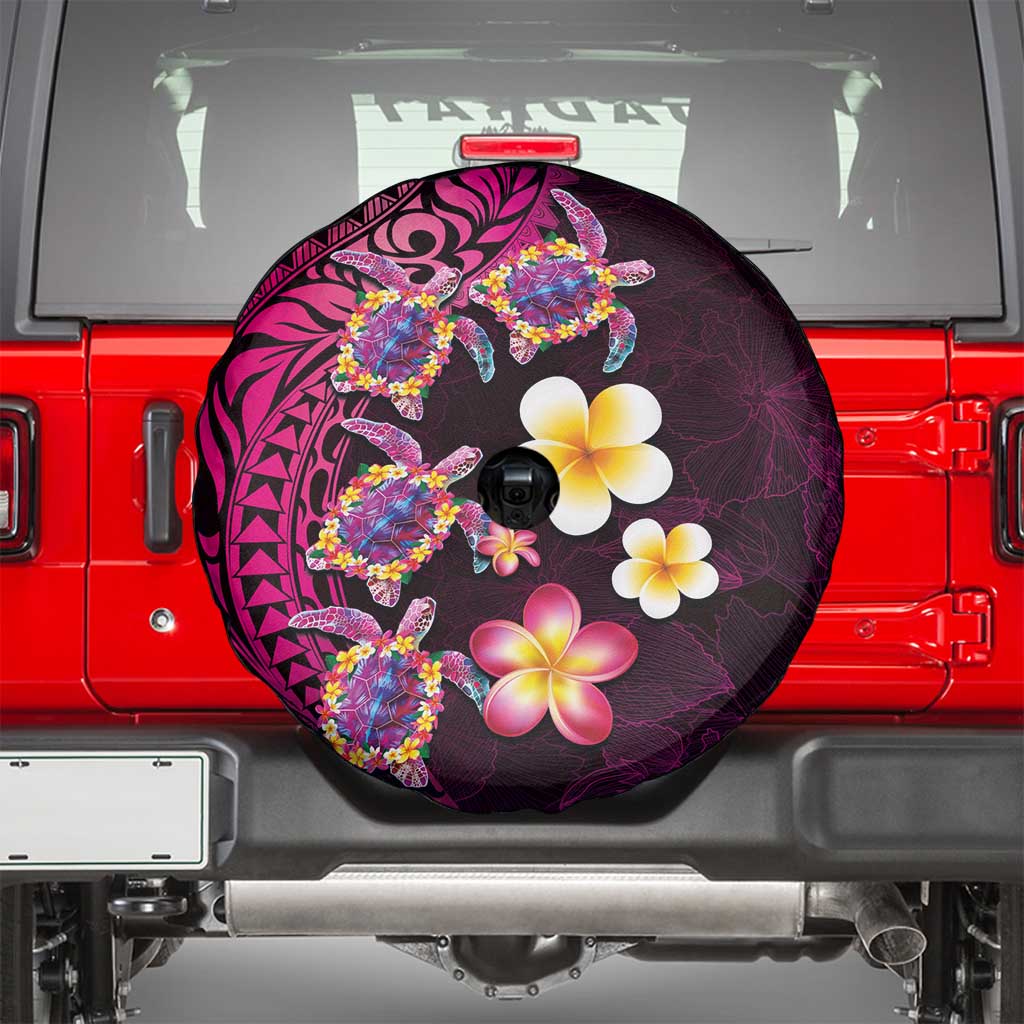 Hawaiian Turtles and Plumeria Spare Tire Cover Polynesian Art Tribal Tattoo Cerise LT03 - Polynesian Pride