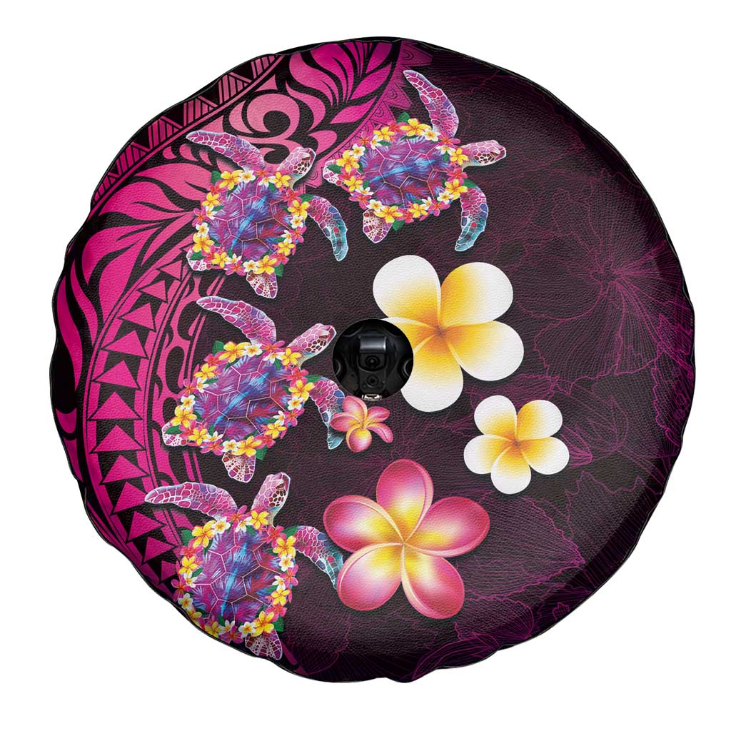 Hawaiian Turtles and Plumeria Spare Tire Cover Polynesian Art Tribal Tattoo Cerise LT03 - Polynesian Pride