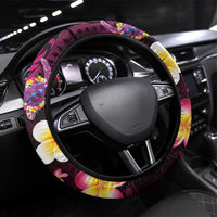 Hawaiian Turtles and Plumeria Steering Wheel Cover Polynesian Art Tribal Tattoo Cerise LT03 Universal Fit Pink - Polynesian Pride