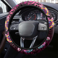 Hawaiian Turtles and Plumeria Steering Wheel Cover Polynesian Art Tribal Tattoo Cerise LT03 - Polynesian Pride