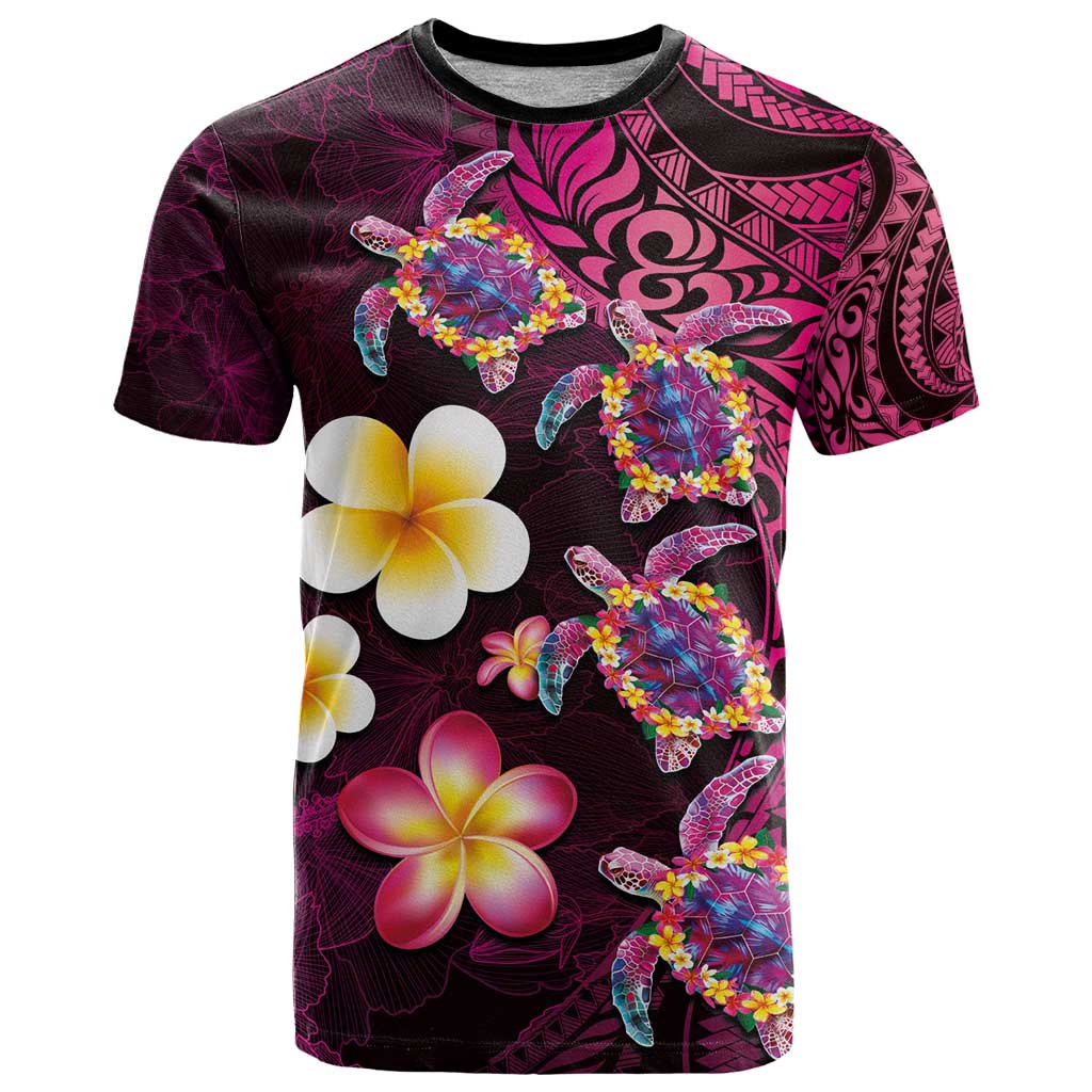 Hawaiian Turtles and Plumeria T Shirt Polynesian Art Tribal Tattoo Cerise LT03 Pink - Polynesian Pride