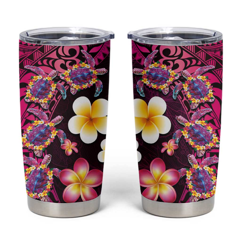 Hawaiian Turtles and Plumeria Tumbler Cup Polynesian Art Tribal Tattoo Cerise LT03 Pink - Polynesian Pride