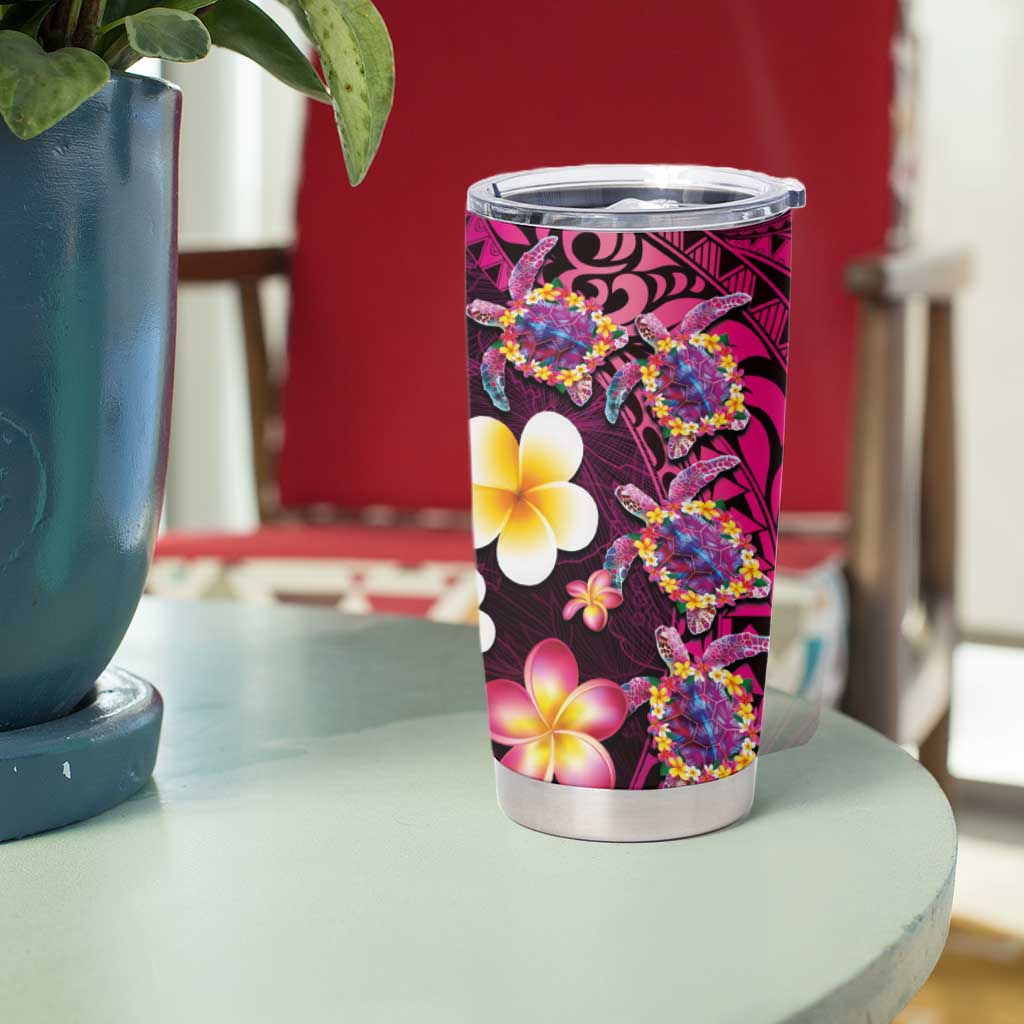 Hawaiian Turtles and Plumeria Tumbler Cup Polynesian Art Tribal Tattoo Cerise LT03 - Polynesian Pride
