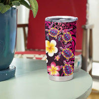 Hawaiian Turtles and Plumeria Tumbler Cup Polynesian Art Tribal Tattoo Cerise LT03 - Polynesian Pride
