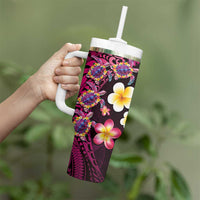 Hawaiian Turtles and Plumeria Tumbler With Handle Polynesian Art Tribal Tattoo Cerise LT03 - Polynesian Pride