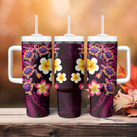 Hawaiian Turtles and Plumeria Tumbler With Handle Polynesian Art Tribal Tattoo Cerise LT03 - Polynesian Pride