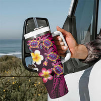 Hawaiian Turtles and Plumeria Tumbler With Handle Polynesian Art Tribal Tattoo Cerise LT03 - Polynesian Pride