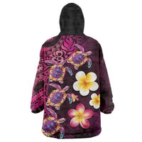 Hawaiian Turtles and Plumeria Wearable Blanket Hoodie Polynesian Art Tribal Tattoo Cerise LT03 - Polynesian Pride