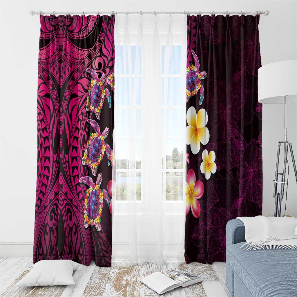 Hawaiian Turtles and Plumeria Window Curtain Polynesian Art Tribal Tattoo Cerise