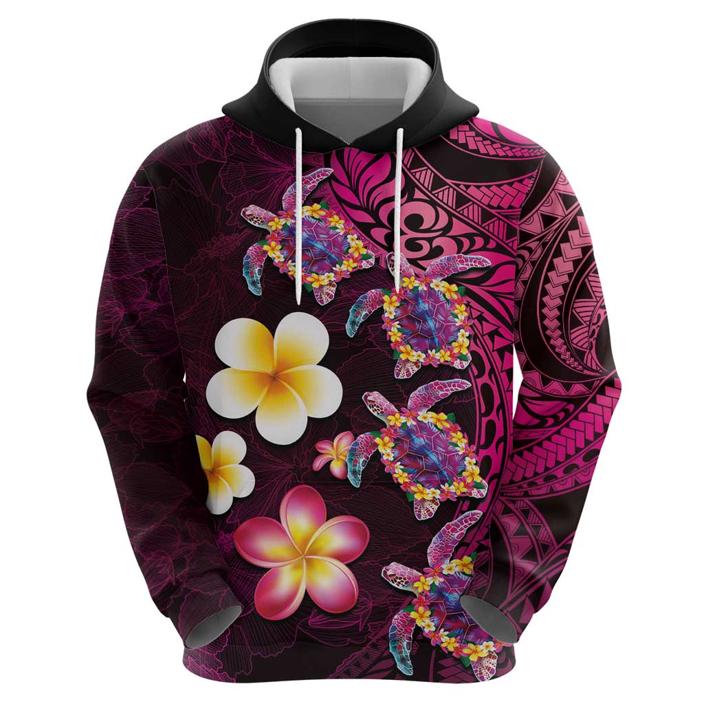 Hawaiian Turtles and Plumeria Zip Hoodie Polynesian Art Tribal Tattoo Cerise LT03 - Polynesian Pride