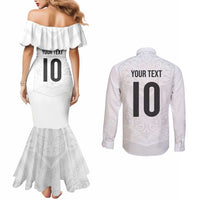 Custom New Zealand Football Couples Matching Mermaid Dress and Long Sleeve Button Shirt The Whites-Sporty T90 Style LT03 - Polynesian Pride