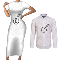 Custom New Zealand Football Couples Matching Short Sleeve Bodycon Dress and Long Sleeve Button Shirt The Whites-Sporty T90 Style LT03 White - Polynesian Pride