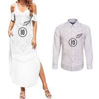 Custom New Zealand Football Couples Matching Summer Maxi Dress and Long Sleeve Button Shirt The Whites-Sporty T90 Style LT03 White - Polynesian Pride