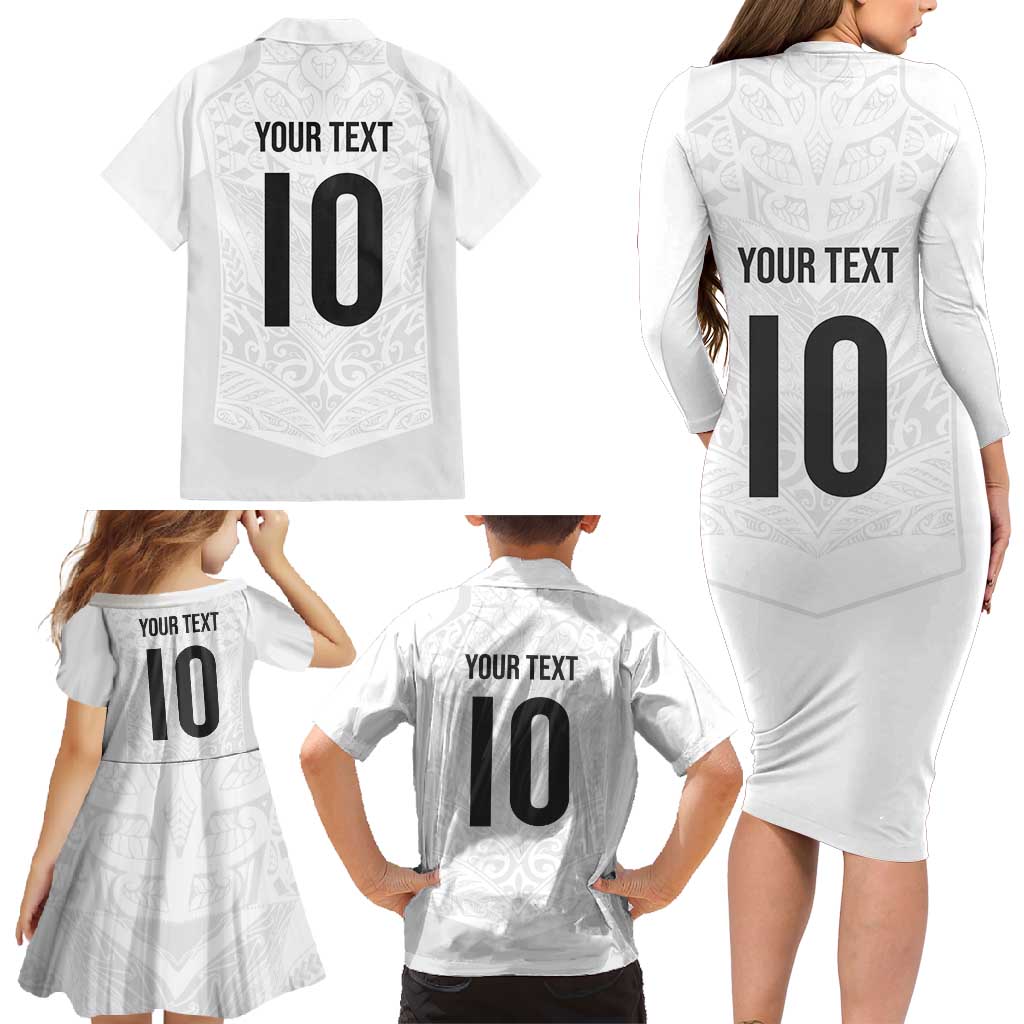 Custom New Zealand Football Family Matching Long Sleeve Bodycon Dress and Hawaiian Shirt The Whites-Sporty T90 Style LT03 - Polynesian Pride
