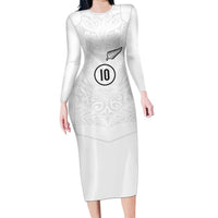 Custom New Zealand Football Family Matching Long Sleeve Bodycon Dress and Hawaiian Shirt The Whites-Sporty T90 Style LT03 Mom's Dress White - Polynesian Pride
