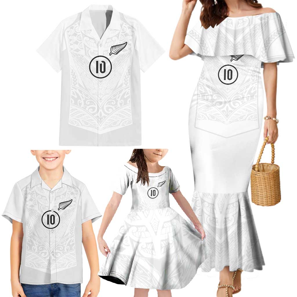 Custom New Zealand Football Family Matching Mermaid Dress and Hawaiian Shirt The Whites-Sporty T90 Style LT03 - Polynesian Pride