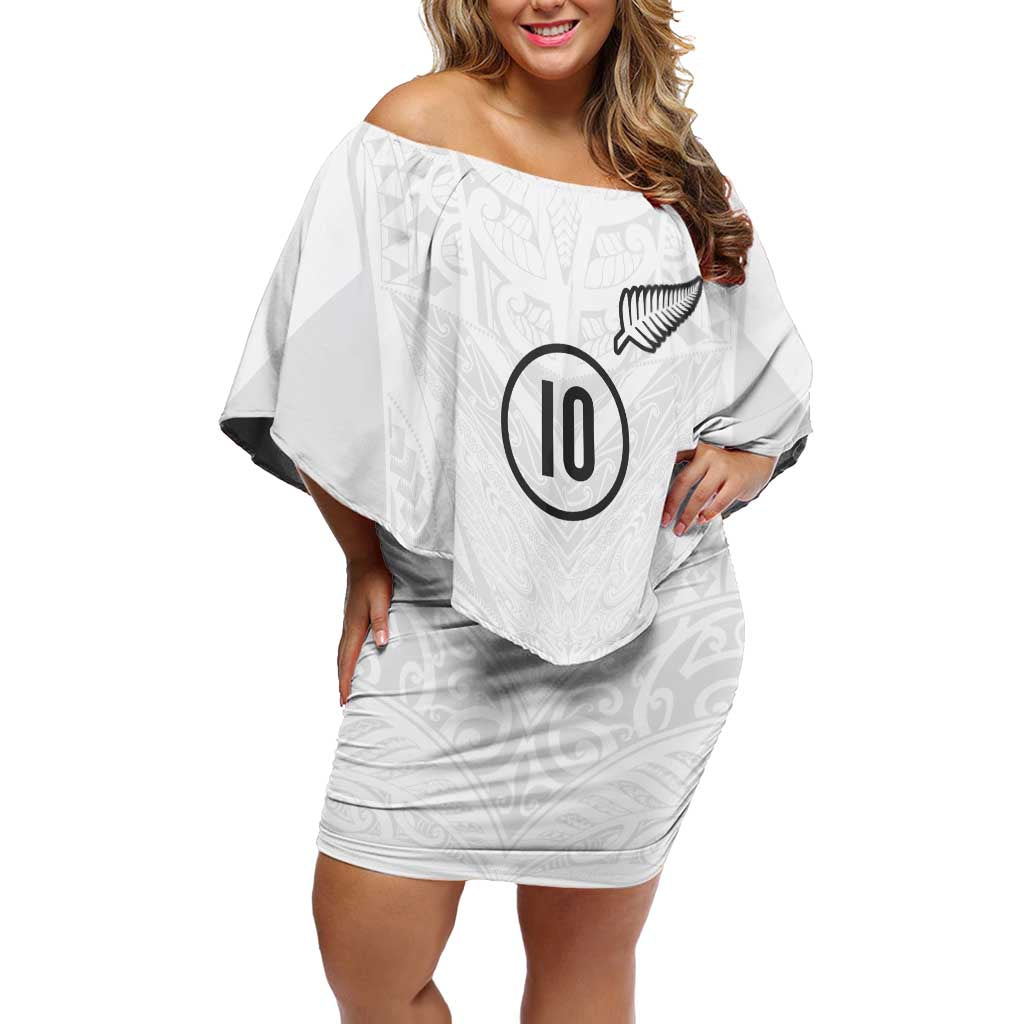 Custom New Zealand Football Family Matching Off Shoulder Short Dress and Hawaiian Shirt The Whites-Sporty T90 Style LT03 Mom's Dress White - Polynesian Pride