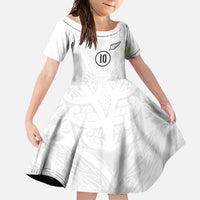 Custom New Zealand Football Family Matching Short Sleeve Bodycon Dress and Hawaiian Shirt The Whites-Sporty T90 Style LT03 Daughter's Dress White - Polynesian Pride