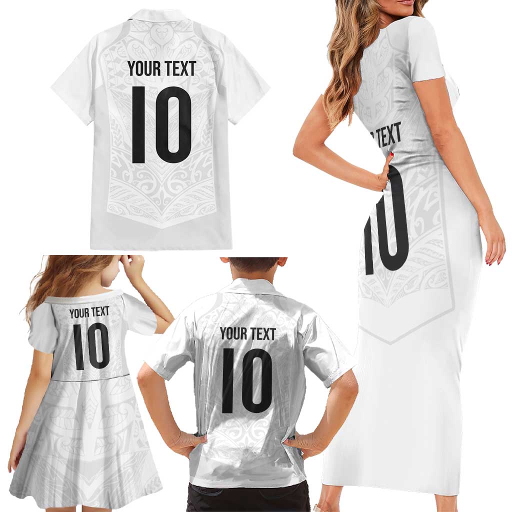 Custom New Zealand Football Family Matching Short Sleeve Bodycon Dress and Hawaiian Shirt The Whites-Sporty T90 Style LT03 - Polynesian Pride