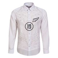 Custom New Zealand Football Family Matching Short Sleeve Bodycon Dress and Hawaiian Shirt The Whites-Sporty T90 Style LT03 Dad's Shirt - Long Sleeve White - Polynesian Pride