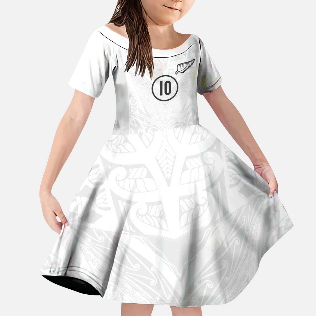 Custom New Zealand Football Kid Short Sleeve Dress The Whites-Sporty T90 Style LT03 KID White - Polynesian Pride