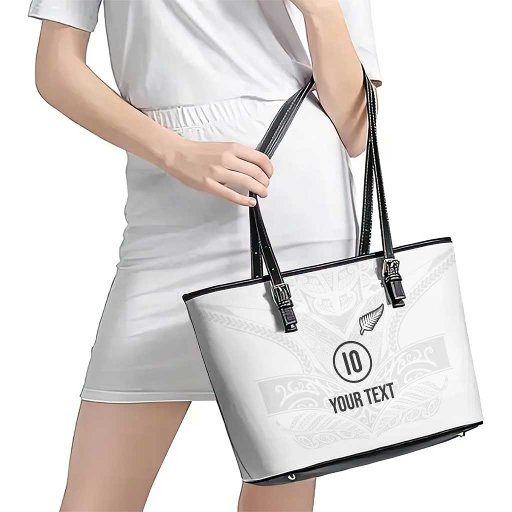 Custom New Zealand Football Leather Tote Bag The Whites-Sporty T90 Style LT03 - Polynesian Pride