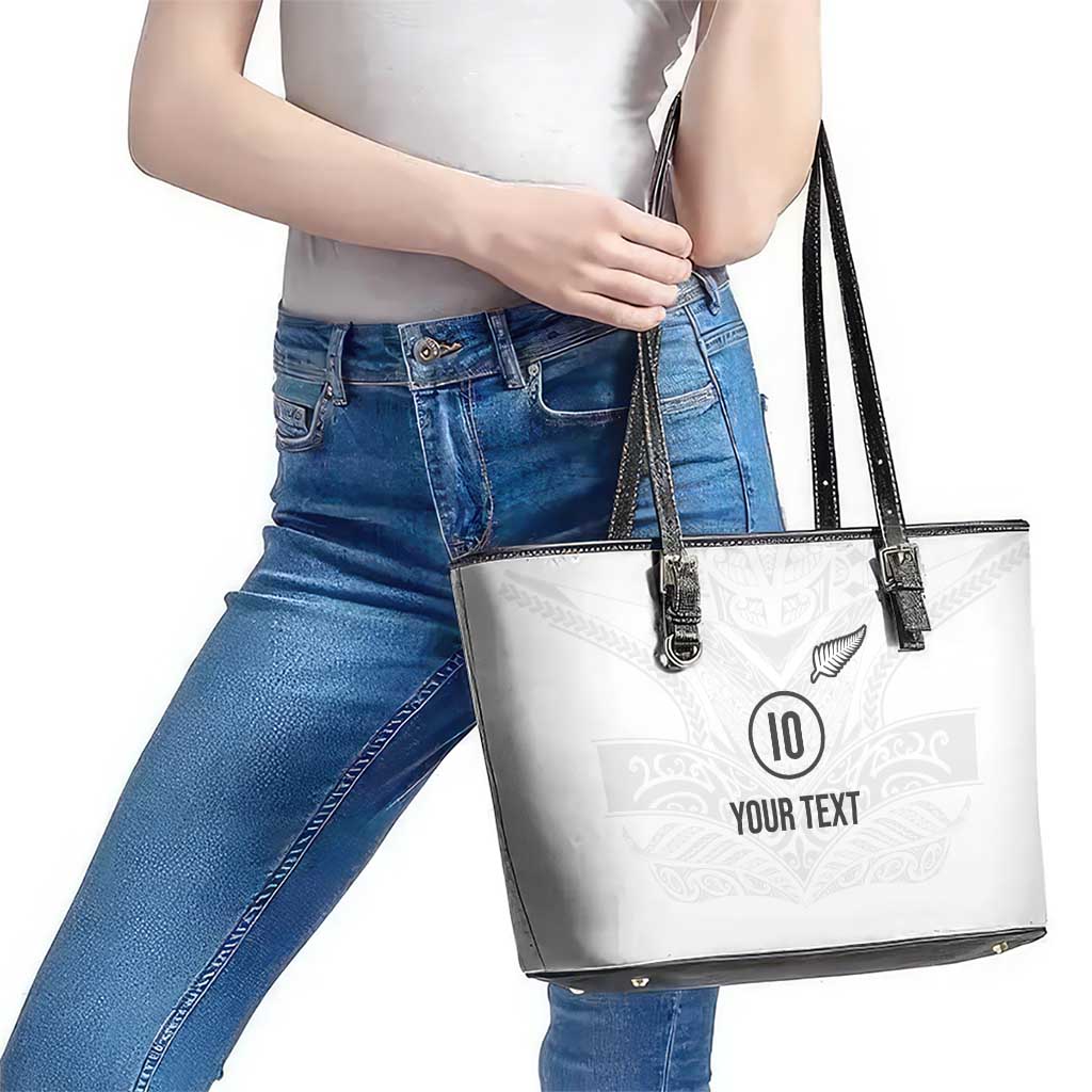 Custom New Zealand Football Leather Tote Bag The Whites-Sporty T90 Style LT03 - Polynesian Pride