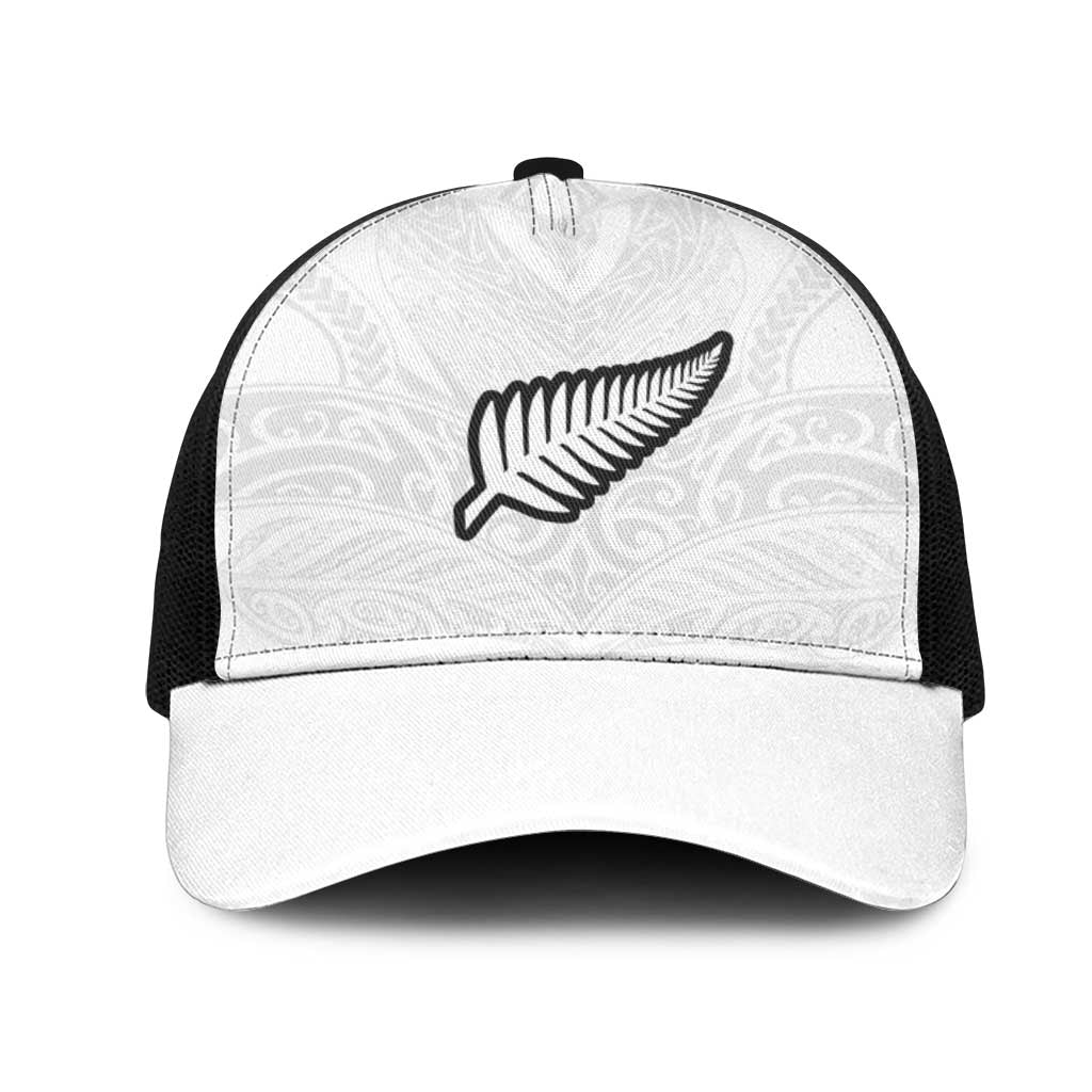 New Zealand Football Mesh Trucker Cap The Whites-Sporty T90 Style LT03 One Size Black White - Polynesian Pride