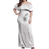 Custom New Zealand Football Off Shoulder Maxi Dress The Whites-Sporty T90 Style LT03 Women White - Polynesian Pride