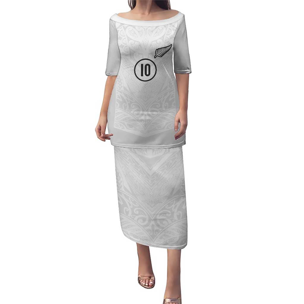 Custom New Zealand Football Puletasi The Whites-Sporty T90 Style LT03 Long Dress White - Polynesian Pride
