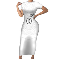 Custom New Zealand Football Short Sleeve Bodycon Dress The Whites-Sporty T90 Style LT03 Long Dress White - Polynesian Pride