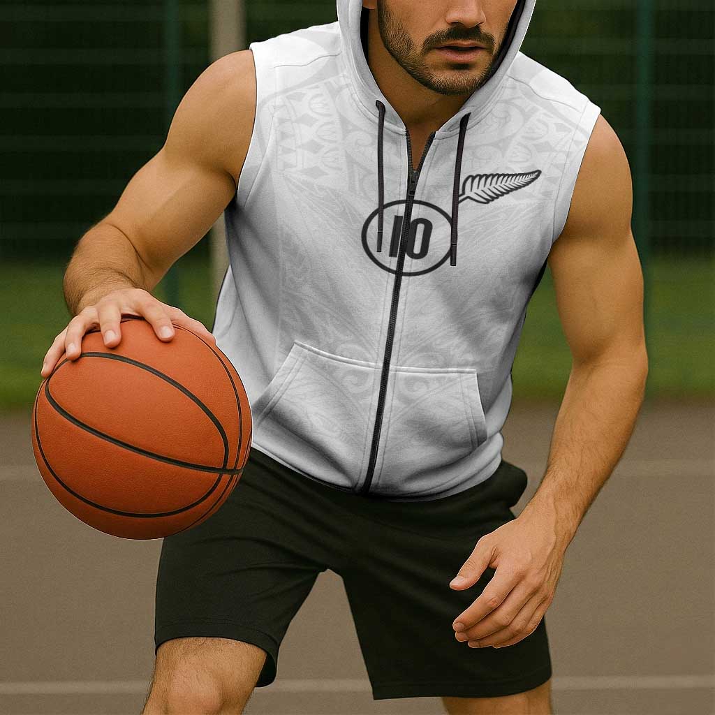 Custom New Zealand Football Sleeveless Zip Hoodie The Whites-Sporty T90 Style LT03 - Polynesian Pride