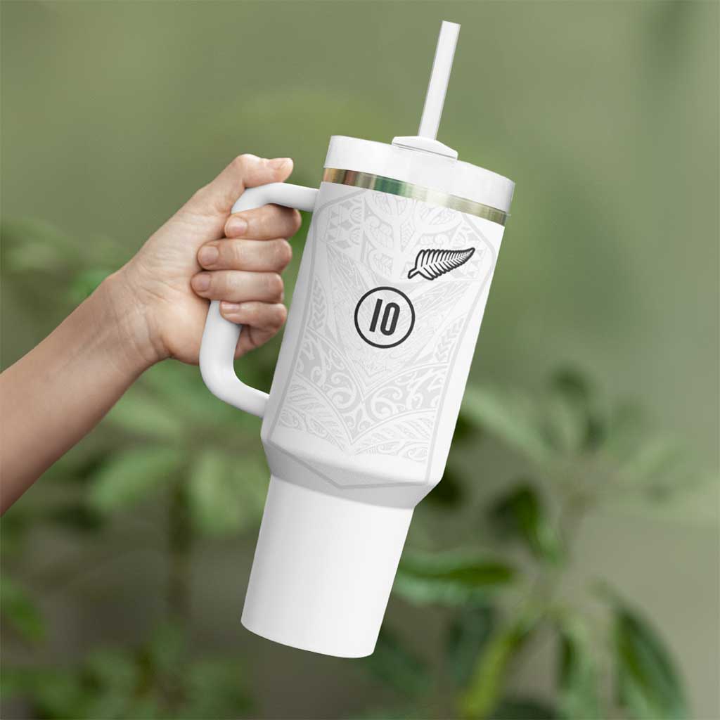 Custom New Zealand Football Tumbler With Handle The Whites-Sporty T90 Style LT03 - Polynesian Pride
