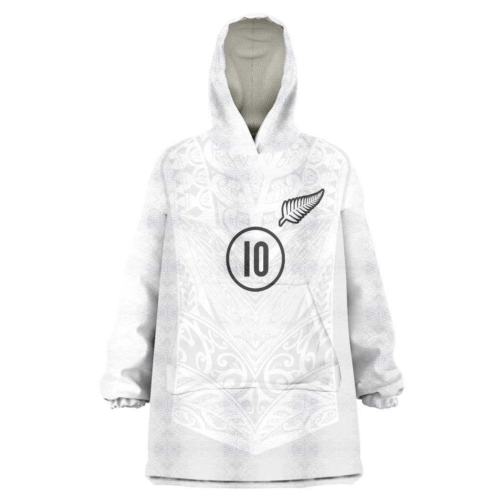 Custom New Zealand Football Wearable Blanket Hoodie The Whites-Sporty T90 Style LT03 One Size White - Polynesian Pride