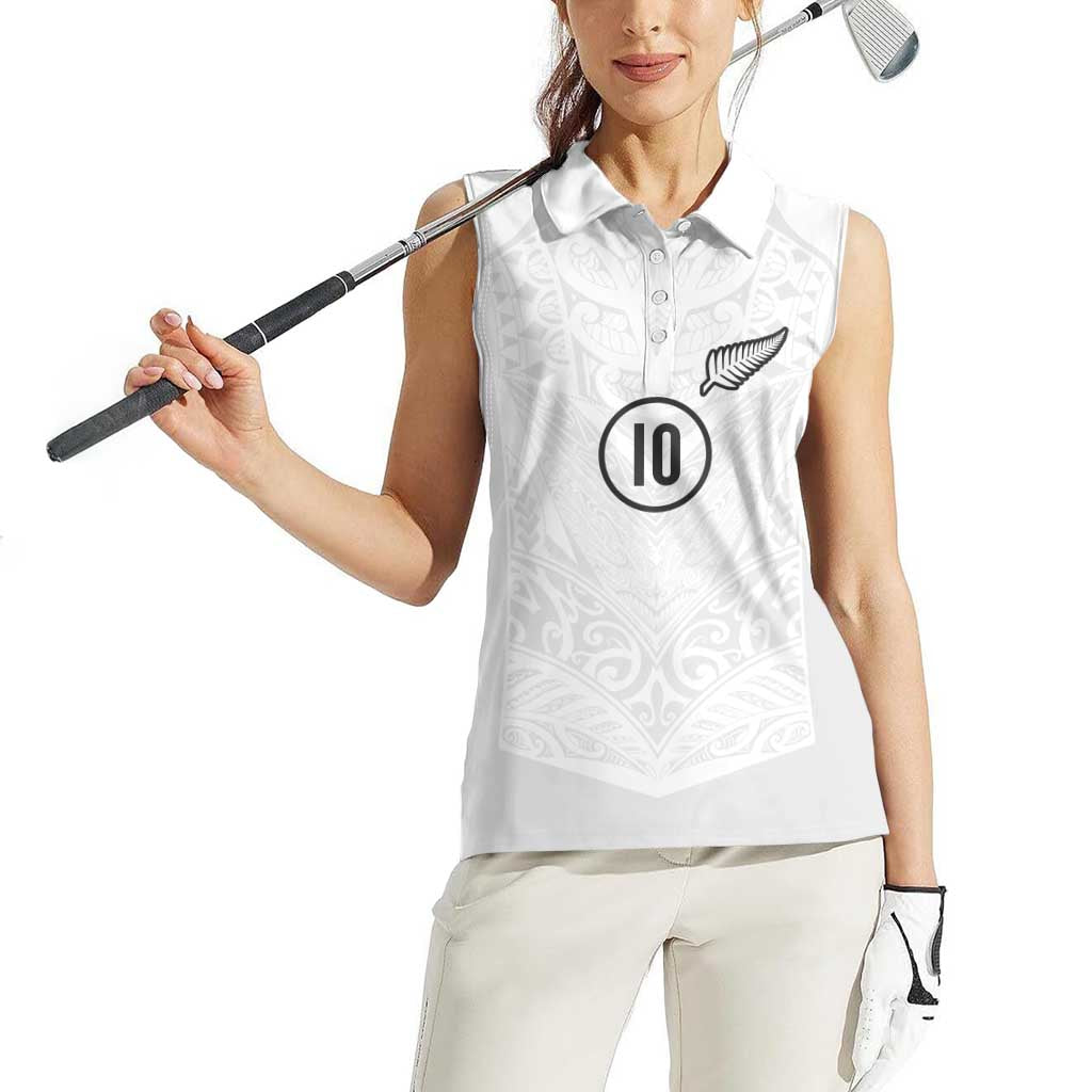 Custom New Zealand Football Women Sleeveless Polo Shirt The Whites-Sporty T90 Style LT03 - Polynesian Pride