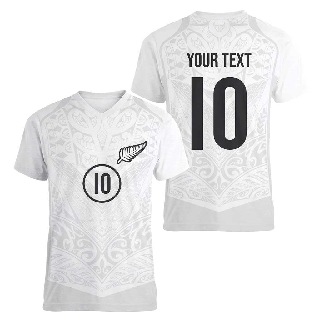 Custom New Zealand Football Women V-Neck T-Shirt The Whites-Sporty T90 Style LT03 - Polynesian Pride