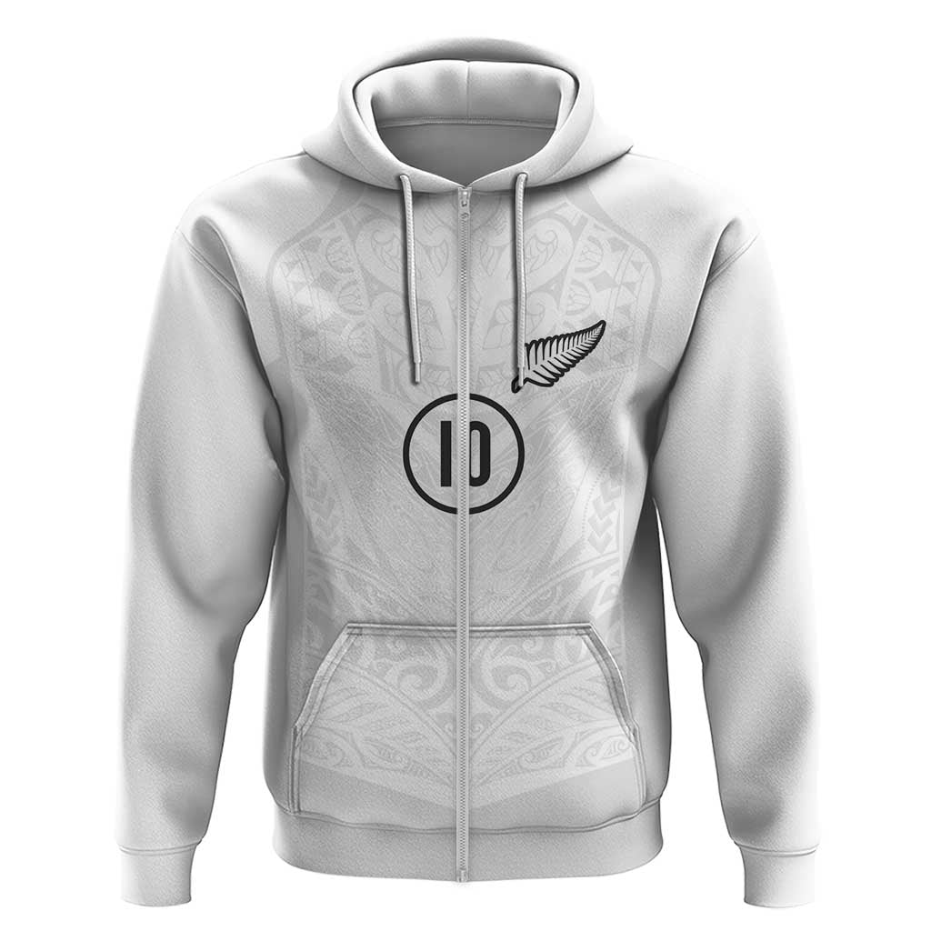 Custom New Zealand Football Zip Hoodie The Whites-Sporty T90 Style LT03 Zip Hoodie White - Polynesian Pride