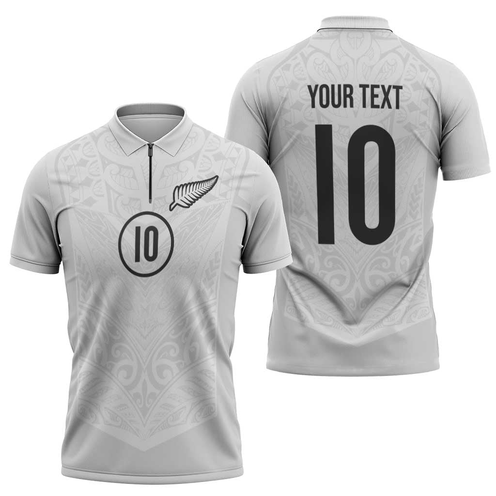 Custom New Zealand Football Zipper Polo Shirt The Whites-Sporty T90 Style LT03 - Polynesian Pride