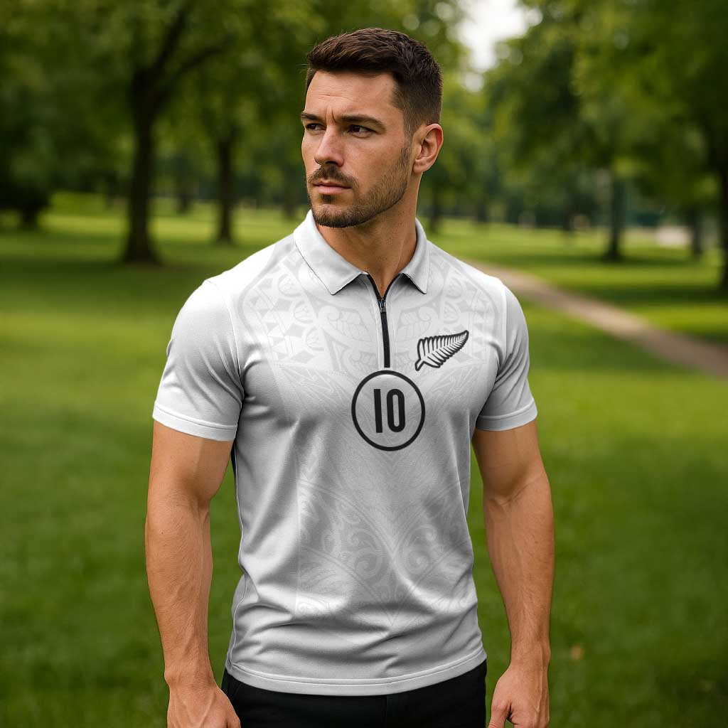 Custom New Zealand Football Zipper Polo Shirt The Whites-Sporty T90 Style LT03 - Polynesian Pride