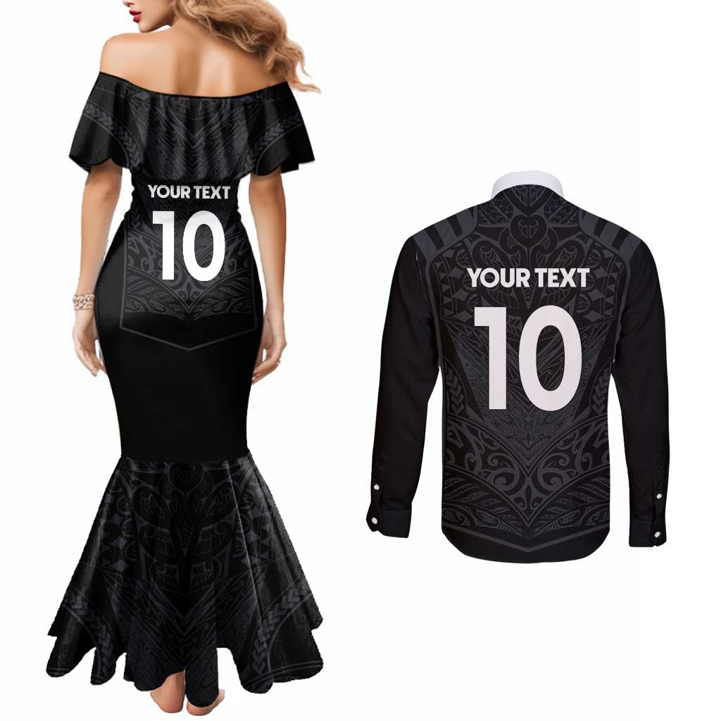 Custom Aotearoa Rugby Couples Matching Mermaid Dress and Long Sleeve Button Shirt The Blacks-Sporty T90 Style LT03 - Polynesian Pride