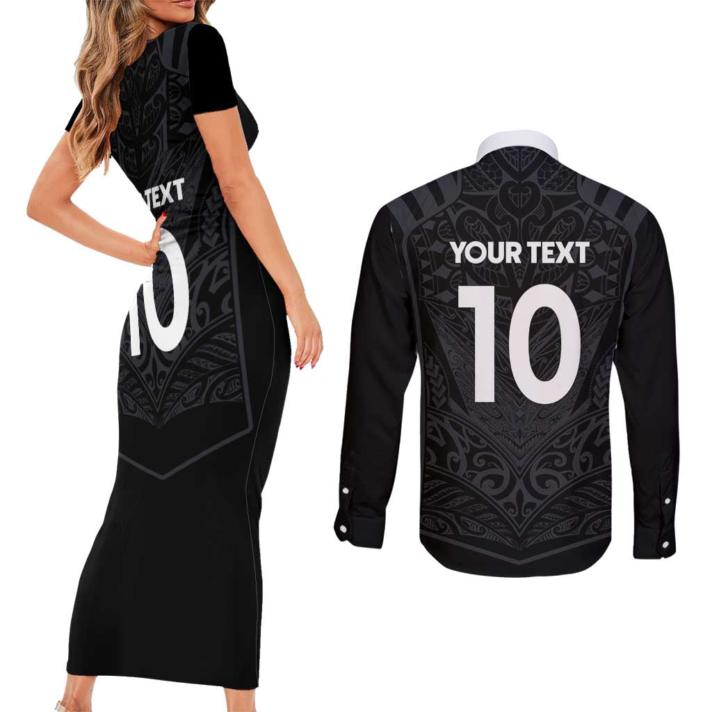 Custom Aotearoa Rugby Couples Matching Short Sleeve Bodycon Dress and Long Sleeve Button Shirt The Blacks-Sporty T90 Style LT03 - Polynesian Pride
