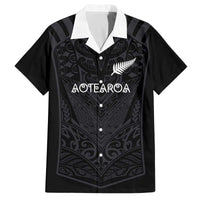 Custom Aotearoa Rugby Family Matching Off The Shoulder Long Sleeve Dress and Hawaiian Shirt The Blacks-Sporty T90 Style LT03 Dad's Shirt - Short Sleeve Black - Polynesian Pride