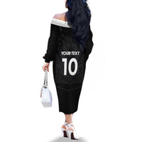 Custom Aotearoa Rugby Family Matching Off The Shoulder Long Sleeve Dress and Hawaiian Shirt The Blacks-Sporty T90 Style LT03 - Polynesian Pride
